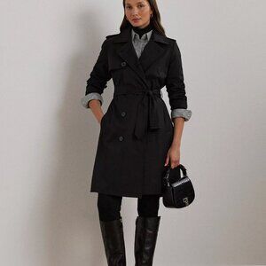 NEW NWT Lauren Ralph Lauren Women's Belted Water-Resistant Trench Coat Black M